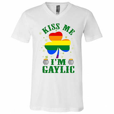 gaylic vneck, White, V-Neck T-Shirt