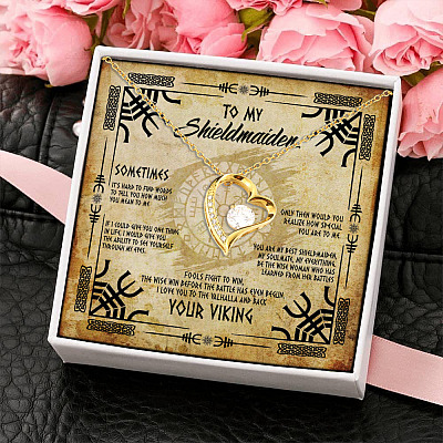 To My Shieldmaiden I Love You to Valhalla And Back Forever Love Heart Pendant Necklace - Viking Wife Girlfriend Necklace