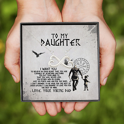 Alternative view of To My Daughter From Viking Dad I Want You To Believe In Your Heart Infinity Heart Pendant Necklace