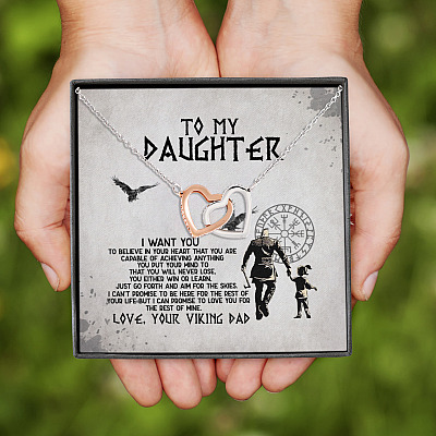 Alternative view of To My Daughter From Viking Dad Want You To Believe In Your Heart Joined Interlocking Hearts Pendant Necklace