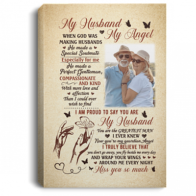 Personalized Photo My Wife My Angel when God Was Making Husbands Framed Canvas - Unframed Poster, White, 0.75'' Framed Canvas