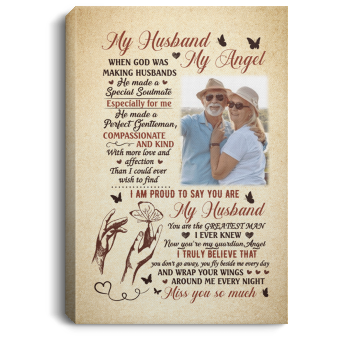 Personalized Photo My Wife My Angel when God Was Making Husbands Framed Canvas - Unframed Poster, White, 0.75'' Framed Canvas