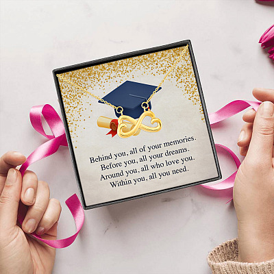 Graduation Hat Behind You All of Your Memories All Your Dreams Infinity Heart Pendant Necklace Gifts