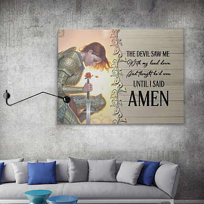 Alternative view of The Devil Saw Me with My Head Down and Though He'd Won until I Said Amen Framed Canvas - Unframed Poster