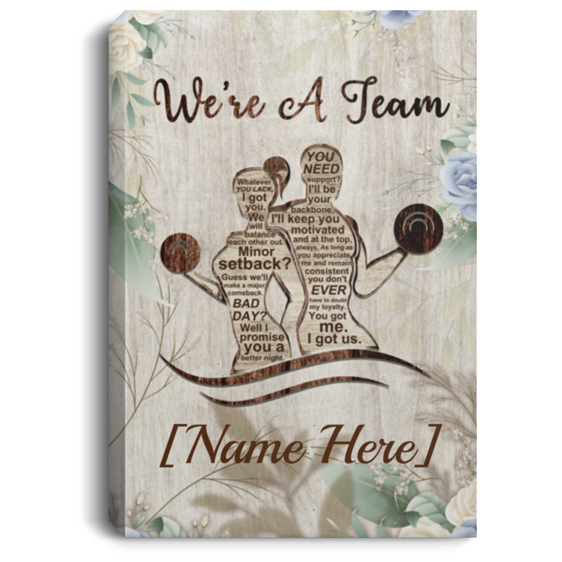 Personalized Fitness We're A Team Gallery Wrapped Framed Canvas Prints - Unframed Poster - Home Decor Wall Art, White, 0.75'' Framed Canvas