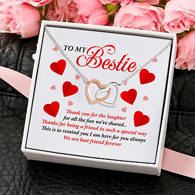 Alternative view of To My Bestie Thank You for the Laughter for All the Fun We've Shared Interlocking Hearts Pendant Necklace