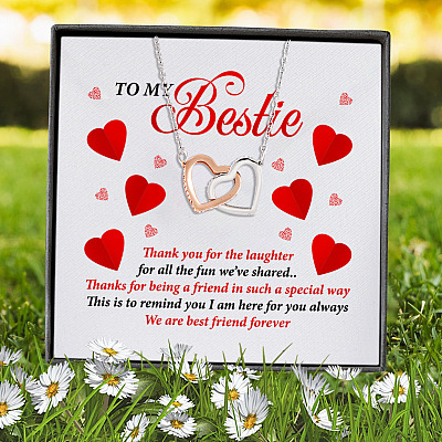 To My Bestie Thank You for the Laughter for All the Fun We've Shared Interlocking Hearts Pendant Necklace
