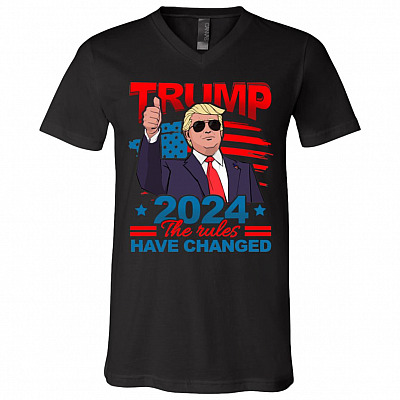 Trump 2024 Trump the Rules Shirt, Black, V-Neck T-Shirt
