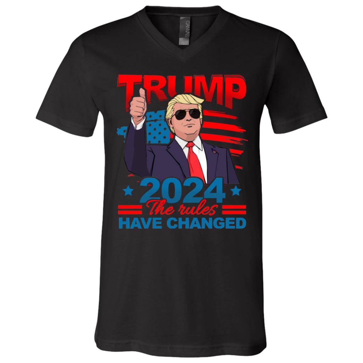 Trump 2024 Trump the Rules Shirt, Black, V-Neck T-Shirt