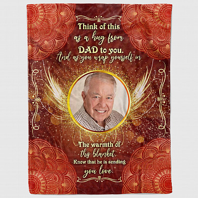 Alternative view of Personalized Photo Think of This as A Hug from Dad to You As You Wrap Yourself Fleece Blanket - Mink Blanket
