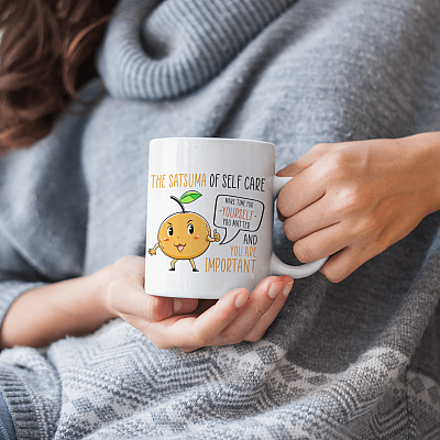 Alternative view of The Satsuma Of Self Care Mandarin Ceramic Coffee Mug - Beer Stein - Water Bottle - Color Changing Mug