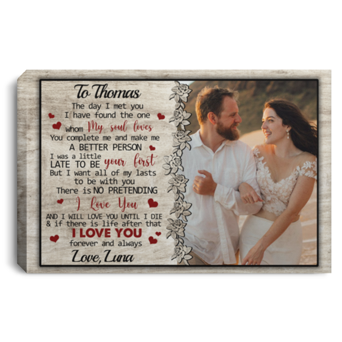Personalized Photo The Day I Met You I Have Found The One Whom My Soul Loves Framed Canvas - Unframed Poster, White, 0.75'' Framed Canvas