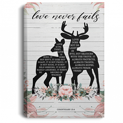 Love Is Patient Love Is Kind Deer Gallery Wrapped Framed Canvas Prints-Unframed Poster-Home Decor Wall Art, White, 0.75'' Framed Canvas