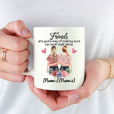 Alternative view of Personalized Friends Are God's Way We Never Walk Alone Ceramic Coffee Mug - Beer Stein - Water Bottle