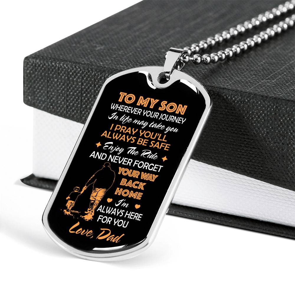 Father and Son to My Son Wherever Your Journey in Life May Take You Dog Tag Pendant Necklace Gifts - Dog Tag (Silver)