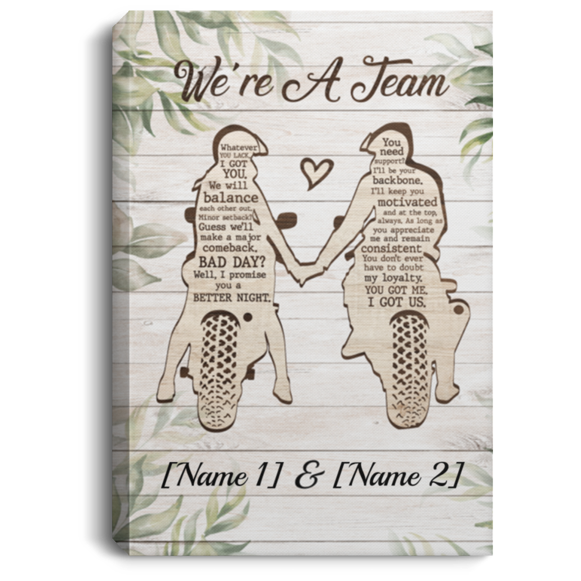 Personalized Biker Couple We're A Team Gallery Wrapped Framed Canvas Prints - Unframed Poster, White, 0.75'' Framed Canvas