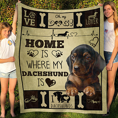 Alternative view of Home Is Where My Dachshund Is Fleece Blanket - Mink Blanket - Woven Blanket - Dachshund Lover Blanket
