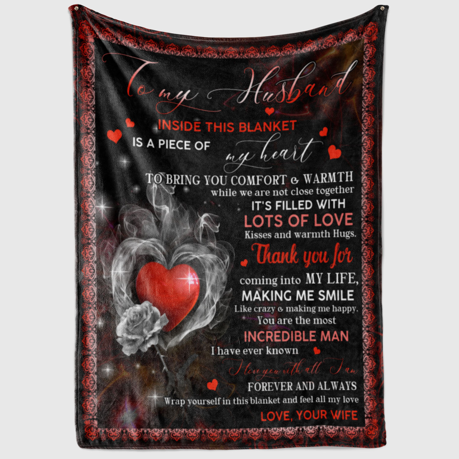 2VT. To My Husband Inside This Blanket Red Heart blanket mockup
