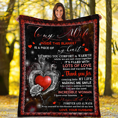 Alternative view of To My Wife Inside This Blanket Is A Piece Of My Heart Fleece Blanket - Mink Sherpa Blanket - Woven Blanket