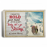Personalized I Want To Hold Your Hand At 80 And Say Baby Let's Go Skiing Framed Canvas Prints - Unframed Poster, White, 0.75'' Framed Canvas