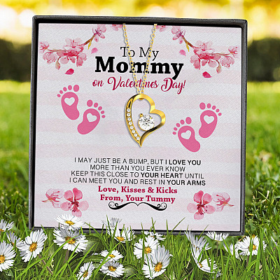 To My Mommy On Valentines Day I May Just Be A Bump But I Love You Forever Love Heart Pendant Necklace