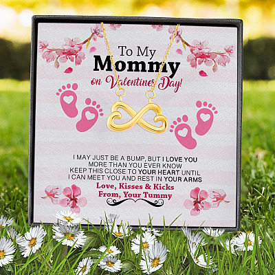 To My Mommy On Valentines Day I May Just Be A Bump But I Love You Infinity Heart Pendant Necklace