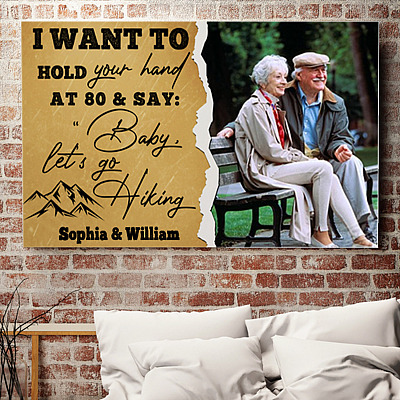 Custom Photo I Want to Hold Your Hand Baby Let's Go Hiking Framed Canvas Prints - Unframed Poster