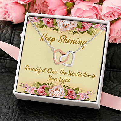 Shining Beautiful One The World Need Your Light Interlocking Hearts Pendant Necklace