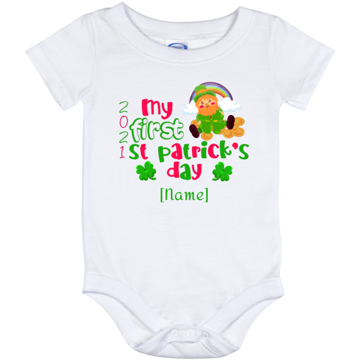 Personalized First Saint Patrick's Day Baby Onesie - Leprechaun Clover 1st St Patrick Day Toddler Bodysuit, White, Baby Onesie - 12 Month