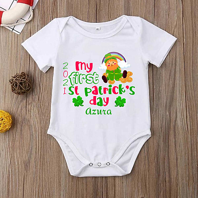 Alternative view of Personalized First Saint Patrick's Day Baby Onesie - Leprechaun Clover 1st St Patrick Day Toddler Bodysuit