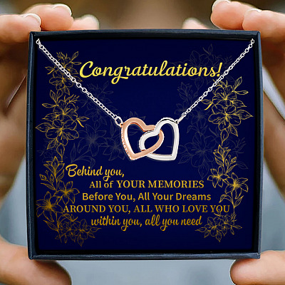 Congratulations Graduation Hat Behind You All Of Your Memories Interlocking Hearts Necklace - Graduation Gift