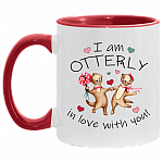 Otter Valentine Accent Mug - Otterly Love You Cute Otter Couple Valentine's Day Mug, White/Red, 11 oz. Accent Mug