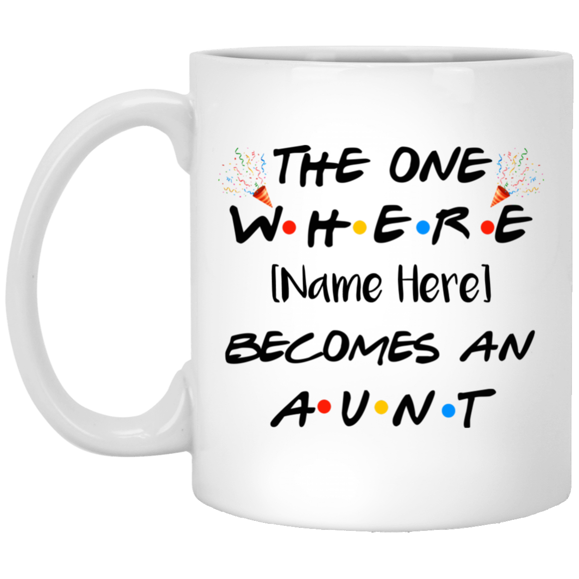 Personalized New Aunt Ceramic Coffee Mug - The One Where You Become An Aunt Mug, White, 11 oz. White Mug