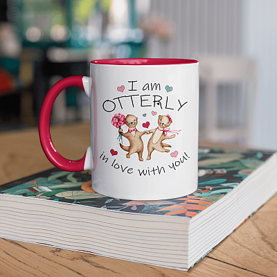 Alternative view of Otter Valentine Accent Mug - Otterly Love You Cute Otter Couple Valentine's Day Mug