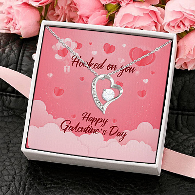 Hooked on You Happy Galentine's Day Valentine's Day Gifts for Friends Forever Love Pendant Necklace