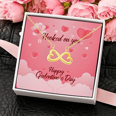 Hooked on You Happy Galentine's Day Valentine's Day Gifts for Friends Infinity Heart Pendant Necklace