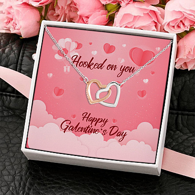 Hooked on You Happy Galentine's Day Valentine's Day Gifts for Friends Interlocking Heart Pendant Necklace