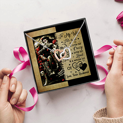 Alternative view of To My Wife This Is Us a Little Bit Crazy a Little Bit Loud Joined Interlocking Hearts Pendant Necklace