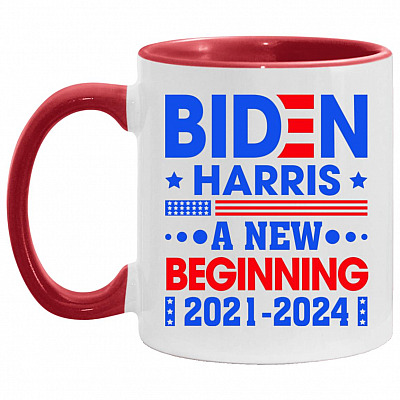 Biden Harris 2021 2024 Accent Mug, White/Red, 11 oz. Accent Mug