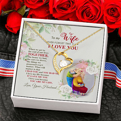 Happy Valentine to My Wife Never Forget That I Love You Husband Wife Gift Forever Love Pendant Necklace