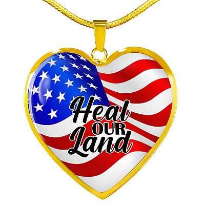 Heal Our Land American Flag Heart Pendant Necklace - Heart Luxury Necklace (Gold Plated)