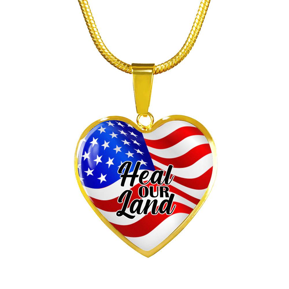 Heal Our Land American Flag Heart Pendant Necklace - Heart Luxury Necklace (Gold Plated)