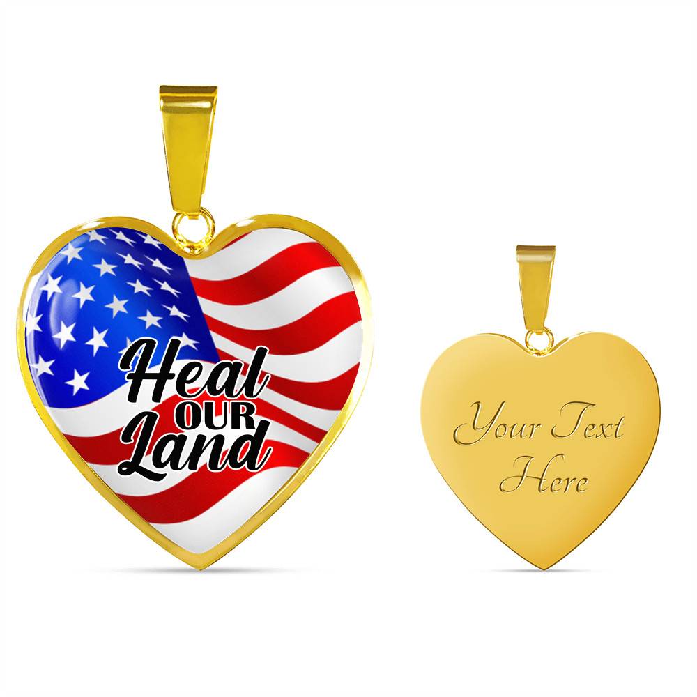Heal Our Land American Flag Heart Pendant Necklace - Heart Luxury Necklace (Gold Plated)