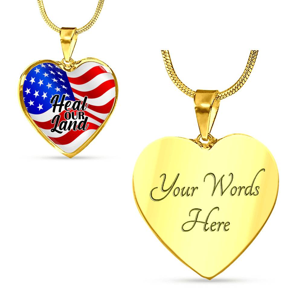 Heal Our Land American Flag Heart Pendant Necklace - Heart Luxury Necklace (Gold Plated)