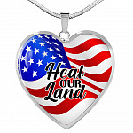 Heal Our Land American Flag Heart Pendant Necklace - Heart Luxury Necklace (Silver)
