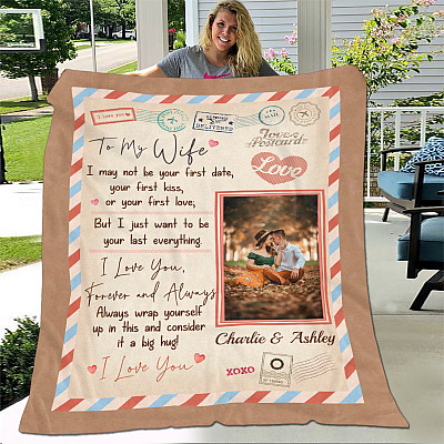 Alternative view of Personalized Photo To My Wife I May Not Be Your First Date Fleece Blanket-Mink Sherpa Blanket-Woven Blanket