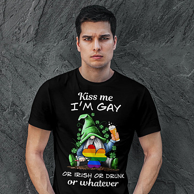 Alternative view of St Patrick's Day Gnomes Kiss Me I'm Gay Or Irish Or Drunk Or Whatever T-shirt - LGBT Patrick's Day Shirt