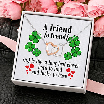 Alternative view of A Good Friend Is Like a Four Leaf Clover Hard to Find and Lucky to Have Interlocking Heart Pendant Necklace