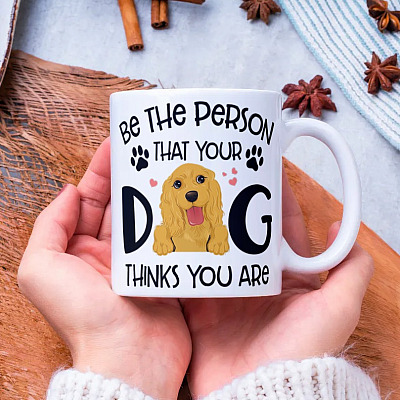 Alternative view of Be The Person Your Dog Thinks Golden Retriever Ceramic Coffee Mug-Beer Stein-Water Bottle-Color Changing Mug