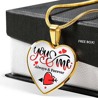 You and Me Always and Forever Best Valentine Gift Heart Pendant Necklace - Heart Luxury Necklace (Gold Plated)